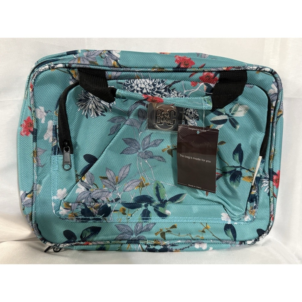 B&C Large Hanging Travel Orginzer Bag Turquoise Flowers Multi-pockets